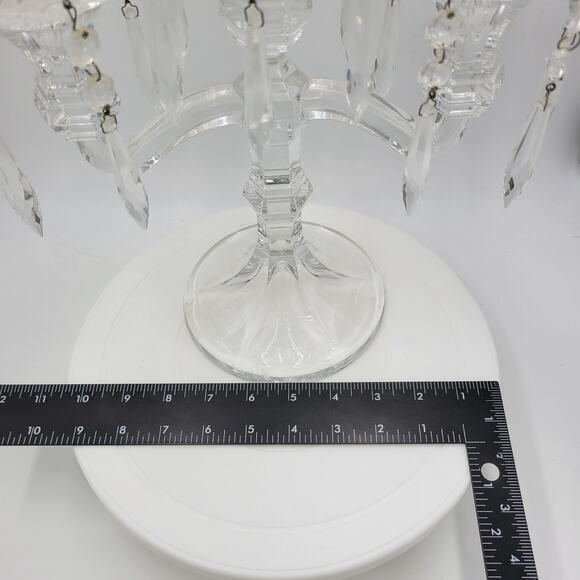 VINTAGE 3 Candle Crystal‎ Candelabra 11" Tall Bohemian Pendant Drops Fluted Base - Picture 7 of 16